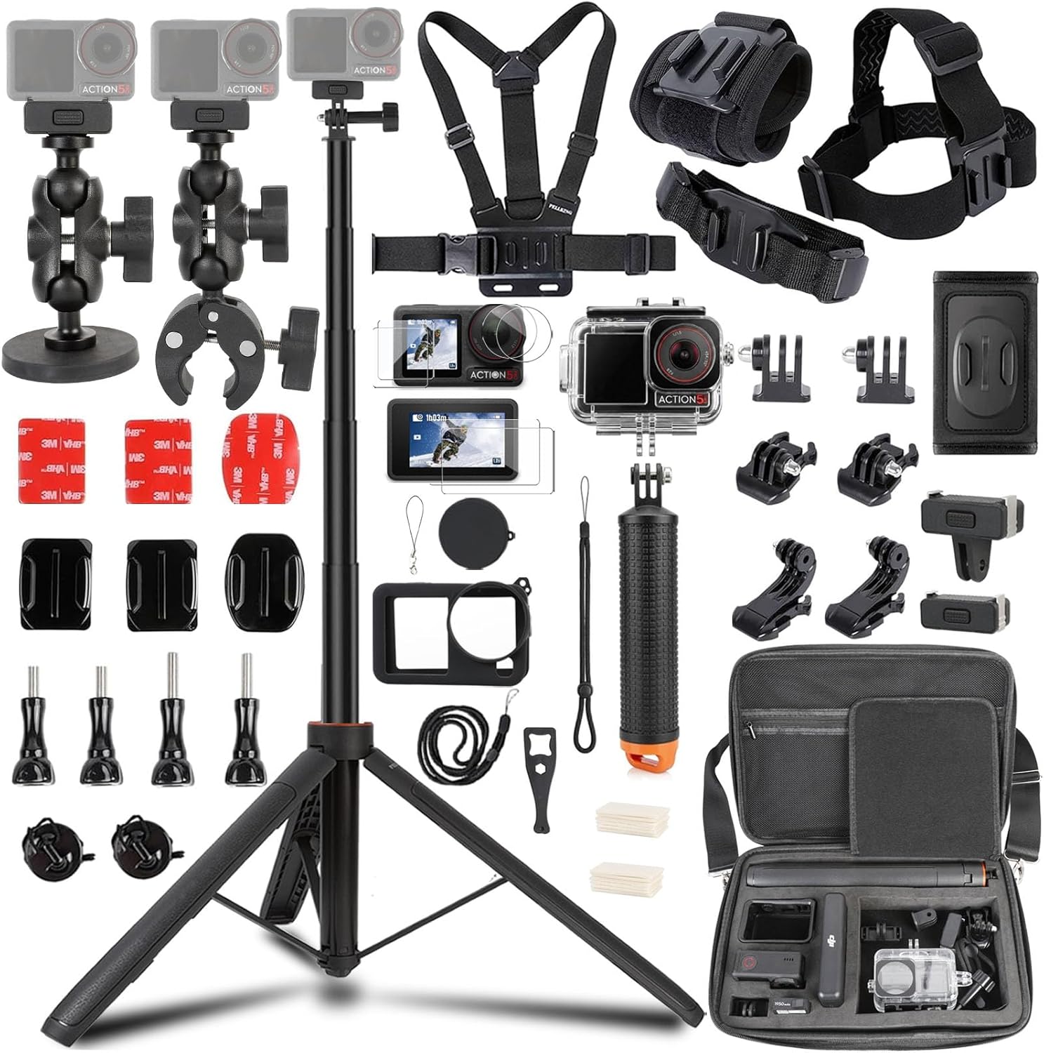 DJI 오스모 액션 5pro 4 3용 펠킹 액세서리 키트 벨트 135cm 셀카봉 삼각대 방수