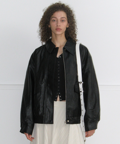 [락케이크] Overfit Leather Blouson Jacket - Black RC24JK01200BK