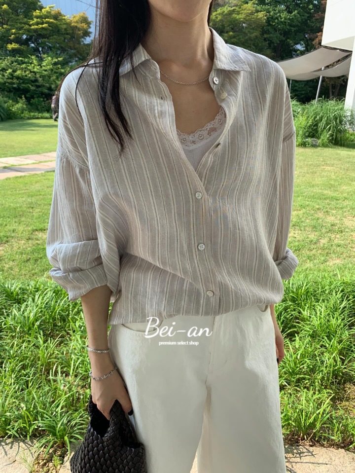 브런치 애니 셔츠 스트라이프 린넨 긴팔