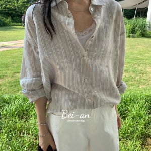 브런치 애니 셔츠 스트라이프 린넨 긴팔