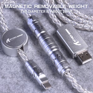 SHARK C07 라이트업 RGB LED 브레이드 케이블, 5핀 항공용 커넥터, USB-A- Type-C 변환, 분리형 CNC 마그네틱 이름판 (충전용)
