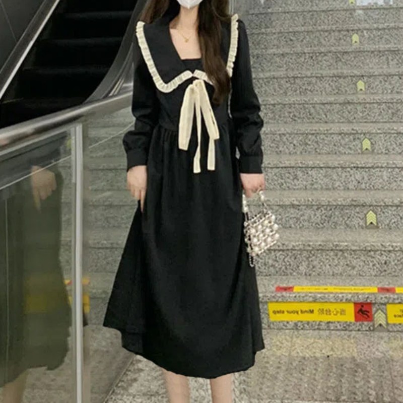 PETITBATH 레이스 빅카라 리본 미디원피스