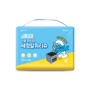 스카트 기름 찌든때 세정탈취 티슈 번들 30매X4입 스머프에디션
