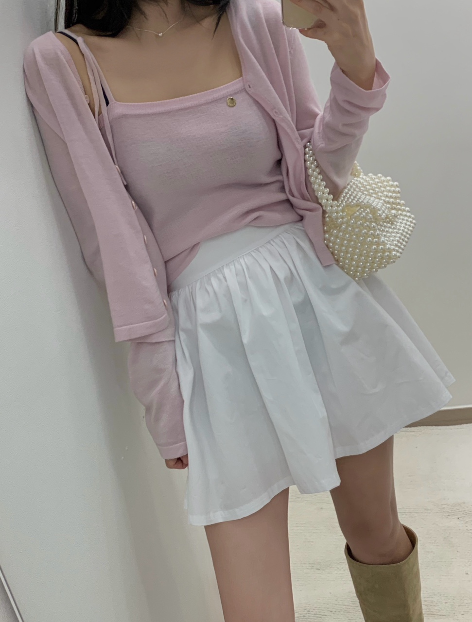 살랑 코튼 핀턱 플레어 미니 스커트
