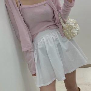 살랑 코튼 핀턱 플레어 미니 스커트