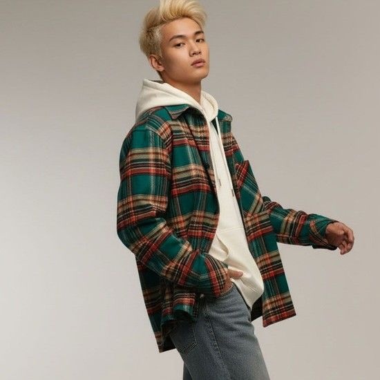 입추 크리스마스 그린 두꺼운 셔츠자켓 아우터 플라넬 순면 기모 오버핏 롱 체크남방