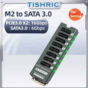 TISHRIC M.2 to SATA3.0 어댑터 카드 SATA 9/8/6 포트를 M.2 NVMe 6Gbps 고속 ASM1166 확장 카드로 변환하는 스마트 표시등이 있는 카드