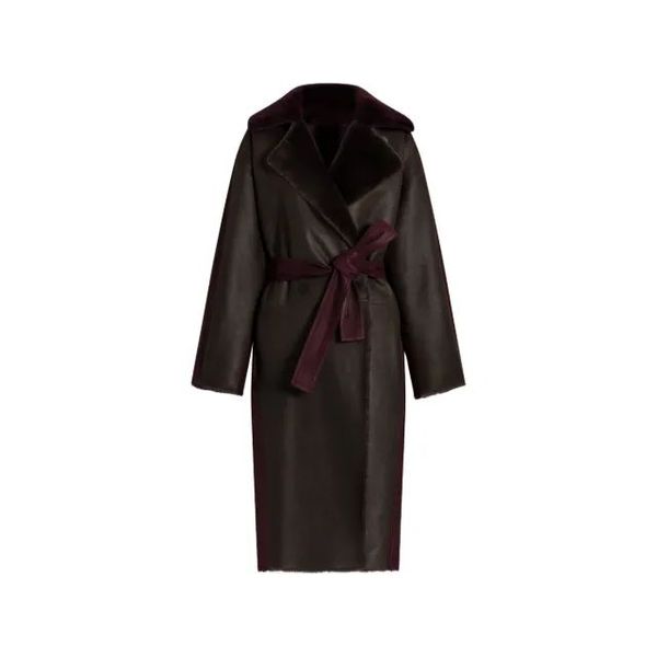 ALBERTA FERRETTI 벨트 가죽 코트 BROWN 여성 35092474