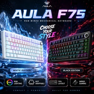 AULA F75 싱글모드 유선 기계식 키보드 저지연 개스킷 핫스왑 75% 레이아웃 메탈 노브 PBT RGB 키보드 Mac Windows 호환