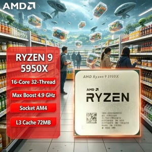 대용량 멀티태스킹 AMD Ryzen 9 5950X 최신 2026년형 4.9GHz 16코어 32스레드 AM4 105W DDR4 게이밍 CPU (쿨러 미포함)