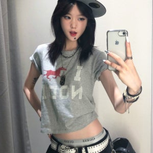 [노디] System Error Horse crop Tee melange gray ND_CTO_014_GR