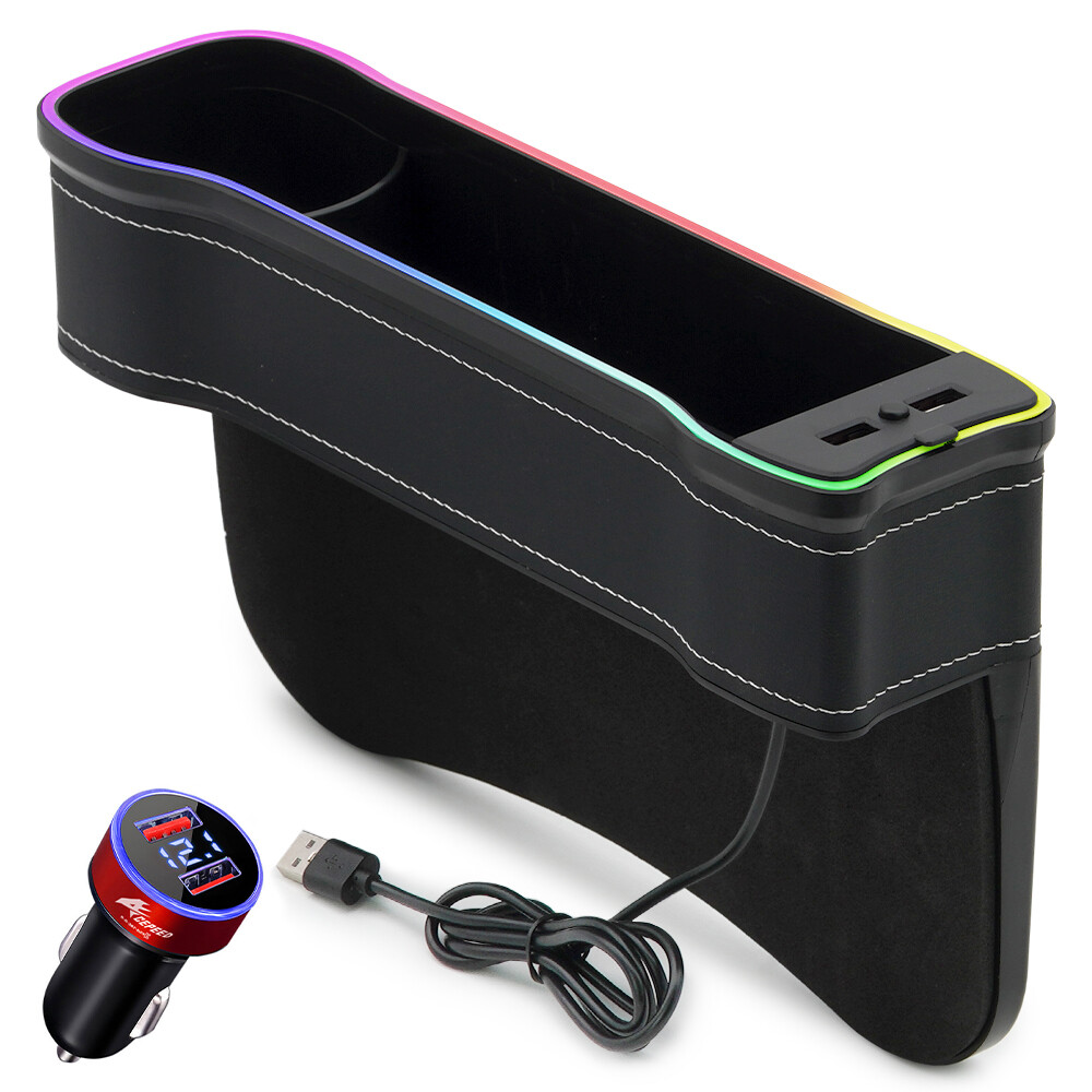 차량용 멀티 사이드포켓 컵홀더 틈새 수납함 무드등 QC3.0 USB 충전기 C80 운전석