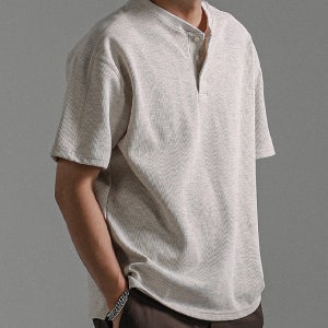 (L-5XL)로우링스 헨리넥 와플반팔티 T075[OKK 빅사이즈 나그랑 사이드슬릿#출근룩 #여름댄디코디]