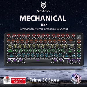 APAYADO K82 유선 Steampunk 기계식 키보드 75% 컴팩트 82키 핫 스가능 RGB 레트로 게임용 키보드 다기능 손잡이
