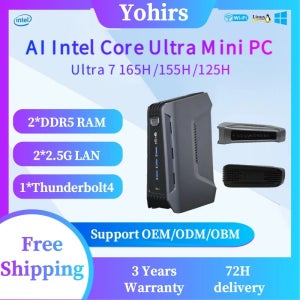 게이밍 미니 PC AI 인텔 울트라 7 155H 165H 16코어 썬더볼트 4 2xDDR5 2xNVME 2x2.5G LAN 윈도우11 HD DP WiFi6 NPU 아크 그래픽