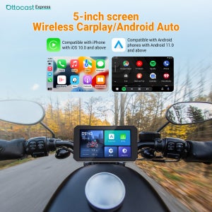 오토캐스트 익스프레스 오토바이 디스플레이 6.0인치 IP67 방수 GPS 무선 카플레이 안드로이드 오토 DVR 드라이브 레코더 모토 모니터