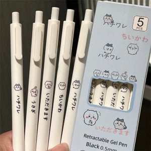 귀여운 치이카와 젤 펜 세트 |   0.5mm 검정 잉크, 학생 및 치이카와 팬에게 이상적, 완벽한 개학 선물 및 친구 선물