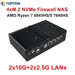 탑톤 2*10G 2*2.5G 4 LAN 포트 방화벽 미니 PC NAS 서버 AMD 라이젠 7 8845HS 5 7640HS 4xM.2 NVMe 2xUSB4 OCuLink 게이밍 컴퓨