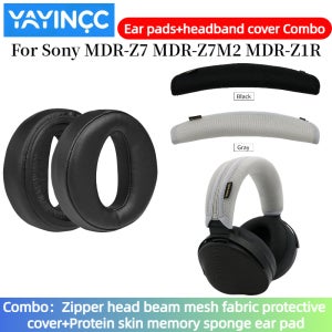 YAYINCC 교체용 단백질 스킨 이어 패드 + 지퍼 헤드밴드 커버 콤보 소니 MDR-Z7 MDR-Z7M2 MDR-Z1R 헤드폰 수리 부품