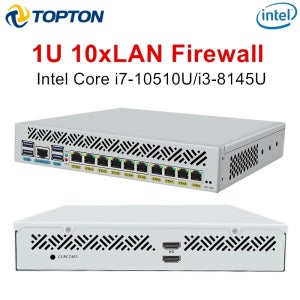 토프톤 10x1GbE LAN 1U 9.5인치 랙 마운트 방화벽 어플라이언스 미니 PC 인텔 코어 i7 10510U i3 8145U 라우팅 시스템 홈 서버