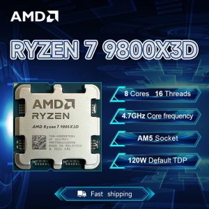 신형 AMD 라이젠 7 9800X3D 4.7GHz 4NM L3=96M 프로세서 120W 소켓 AM5 8코어 16스레드 R7 9800X3D DDR5 (팬 없음)