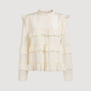 [럭키슈에뜨]Ruffle Point Silk Blouse 라이트 베이지 LYSAW26400BEL
