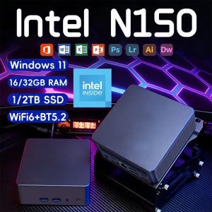 휴대용 미니 PC 윈도우 11 인텔 N150 데스크탑 컴퓨터 16GB 32GB 램 1TB 2TB SSD WIFI6 BT5.2 초소형 포켓 PC 게이머 사무용