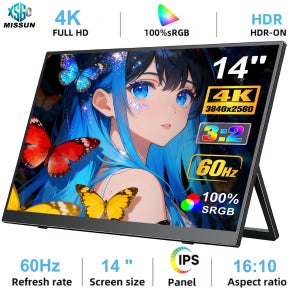MISSUN 14인치 휴대용 모니터 4K IPS 2560P 100%sRGB 400cd/m2 게임용 컴퓨터 XBox PS4/5 스위치 노트북용 확장 디스플레이