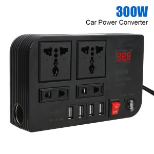 차량용 인버터 콘센트, USB 포트 4 개, 과부하 보호 전원 어댑터, DC 12V-AC 220V 컨버터, AC 소켓 4 개, ON/OFF 스위치, 300W