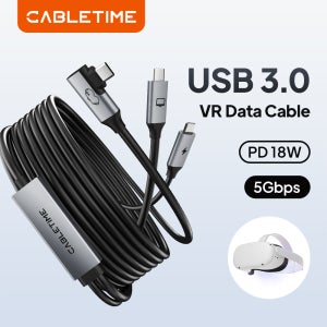 CABLETIME USB C VR 링크 케이블 18W 5Gbps 고속 충전 메타 퀘스트 3S/3/2/Pro 오큘러스 퀘스트 PC VR 스팀 VR 데이터 케이블