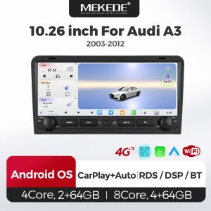MEKEDE 안드로이드 OS 10.26인치 카플레이 카 라디오 아우디 A3 8P 2003-2013용 GPS 네비게이션 FM 오디오 스테레오 중앙 멀티미디어 플레이어