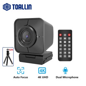 TOALLIN 4K 12MP 스트리밍 웹캠, 듀얼 마이크가 포함된 USB PC 카메라, PDAF 자동 초점 웹 카메라, 회의/온라인 수업용