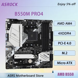 ASRock B550M Pro4 AMD B550 마더보드 AM4 CPU 지원 Ryzen 7 5800X/XT 5 5600X 5 5600 7 5700G 9 5900X 램 4xDDR4 