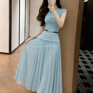엘사 플리츠 롱 원피스 세트 w4195