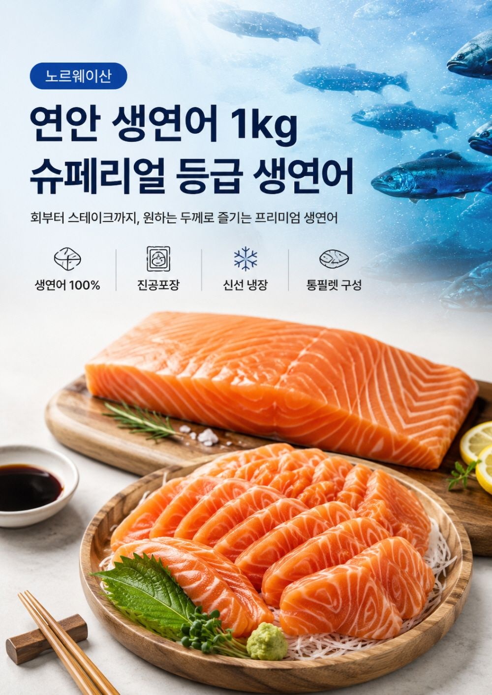 노르웨이산 생연어 몸뱃살 1kg 슈페리얼등급 (34,930원) (무배)