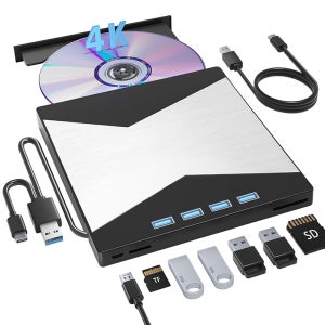 외장 블루레이 드라이브 4K 블루레이 플레이어 (노트북용) USB 3.0 BD/CD/DVD RW 리더/버너 (SD/TF 포트 포함) 광학 드라이브