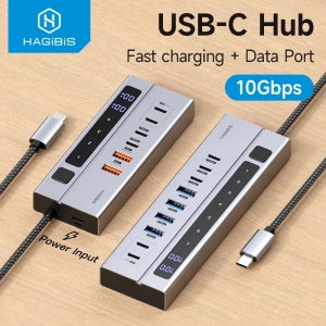 Hagibis USB C 허브 Type-C 도킹 스테이션 LED 디스플레이가 있는 개별 켜기/끄기 스위치 Macbook Pro Air용 10Gbps USB C 분배기
