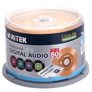 50PCS Ritek 5색 믹스 비닐 블랙 CD-R 빈 녹음 가능 CD 700MB 80분 52x 속도 차량용 음악 전문가용 품질