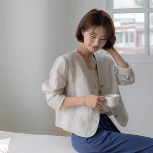 골드 노카라 린넨자켓,퍼플리아