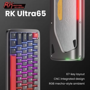RK ROYAL KLUDGE Ultra65 유선 알루미늄 기계식 키보드 65% 가스켓 CNC 일체형 RGB 플래그십 게이머 키보드 핫스왑 가능