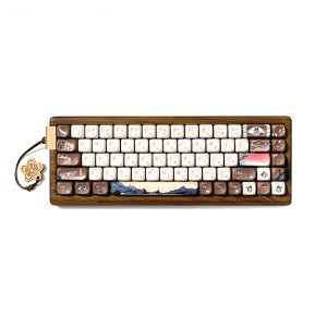 XVX MU68 FujiWave 테마 기계식 트라이 모드 키보드 핫스왑 가능 월넛 솔리드 케이스 우드 무선 키보드 65% QMK/VIA