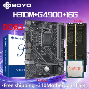 SOYO H310M DDR3 마더보드 16G=(8G*2) RAM G4900 CPU 인텔 LGA1151 TPM2.0 컴퓨터 콤보 키트 제온 PC 게임 PCIE3.0*16 메인보드