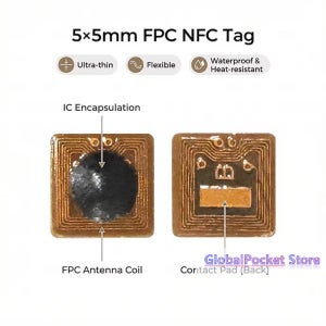 1/5/10PCS 프로그래밍 가능한 5*5mm 마이크로 FPC NFC RFID 태그 스티커 1mm 읽기 범위, 액세스 제어 및 공급망 관리용