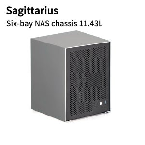 Sagitta 6 디스크 NAS 섀시 3mm 두께 CNC 양극 처리 된 알루미늄 검정색 ITX 마더 보드 호환 소형 1U 전원 공급 장치
