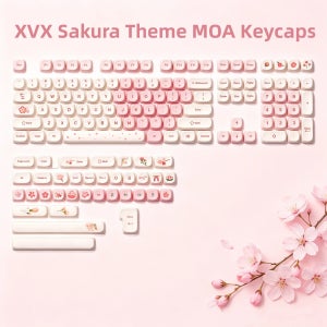 XVX 사쿠라 143키 MOA 프로파일 염료승화 PBT 키캡 세트 핑크 러브 테마 키캡