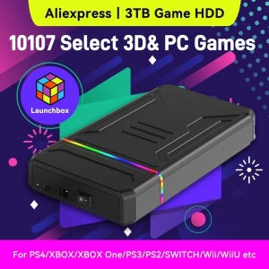 3TB 런치박스 휴대용 게임 HDD (10107개 게임, 32개 에뮬레이터 포함) - XBOX/XBOX ONE/PS4/PS3/스위치/위이유 게임 콘솔 및 윈도우 PC용