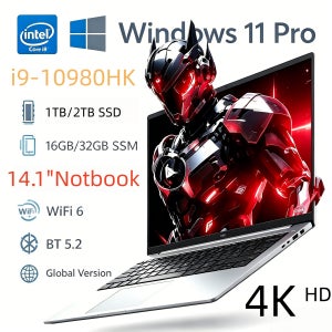 새로운 초슬림 노트북 14.1인치 32GB 램 2TB 인텔 코어 i9 10980HK 게이밍 PC 1920*1080 디스플레이 사무용/학습용 컴퓨터 PC 윈도우 프로