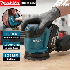 마키타 DBO180Z 18V 브러시리스 무선 오비탈 샌더 3단 속도 7000-11000 OPM 가구용 패드 브레이크 포함