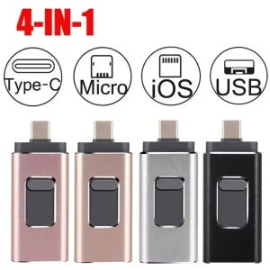 아이폰용 4in1 OTG 플래시 드라이브 512GB, USB 3.0 플래시 드라이브 2TB 1TB 안드로이드 타입C 펜드라이브 모바일 마이크로 USB 메모리 스틱 드라이브 새 상품