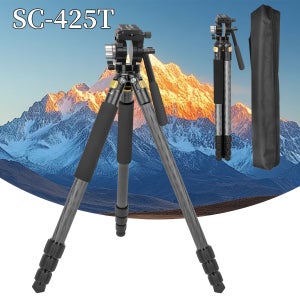 DIFUN SC425T 휴대용 여행 삼각대 DSLR 카메라 탄소 섬유 소재 전문가용 컴팩트 보관 야외 촬영 삼각대 분리형 모노포드 비디오 라이브 스트리밍 유압식 짐벌 세트